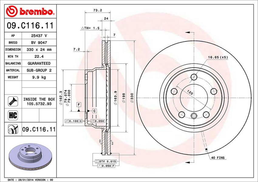 BMW Brembo Disc Brake Rotor - Front (330mm) 34116792221